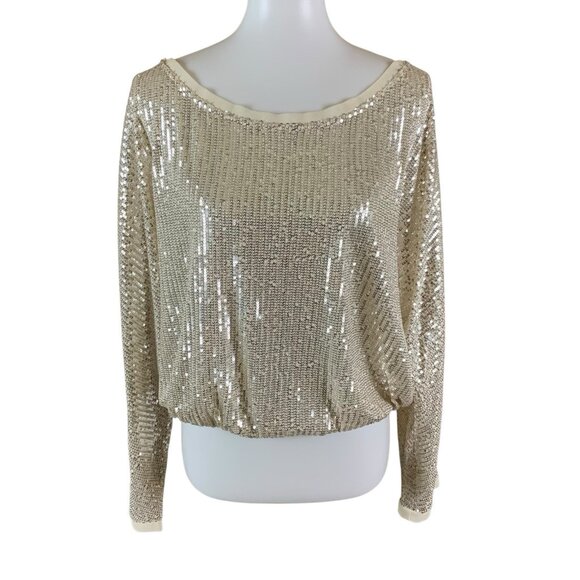Lulus Gold Sequin Sparkle Long Sleeve Top L Glam Holiday Party Going Out - Picture 1 of 4